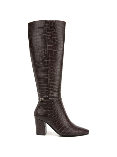 LIFE STRIDE Womens Brown Croc Embossed Buckled Ankle Strap Flex Traction Comfort Lightweight Stratford Pointed Toe Block Heel Zip-Up Dress Boots 9.5 W WC