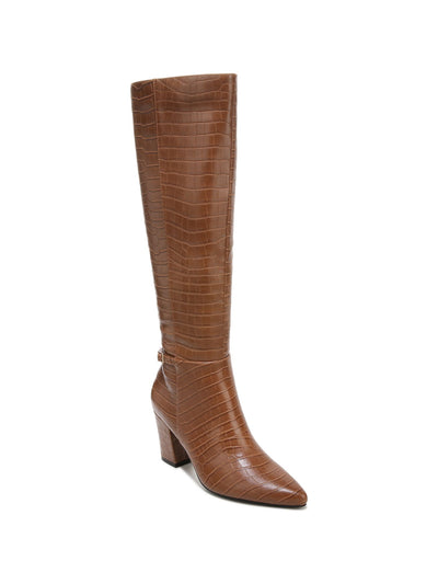 LIFE STRIDE Womens Brown Croc Embossed Wide Calf Stratford Pointed Toe Block Heel Zip-Up Heeled Boots 6.5 W WC