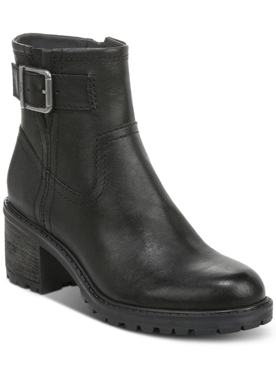 ZODIAC Womens Black Buckle Accent Gannet Round Toe Block Heel Zip-Up Leather Boots Shoes 9.5 M