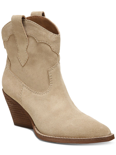 ZODIAC Womens Beige Comfort Roslyn Square Toe Stacked Heel Leather Western Boot 8.5 M