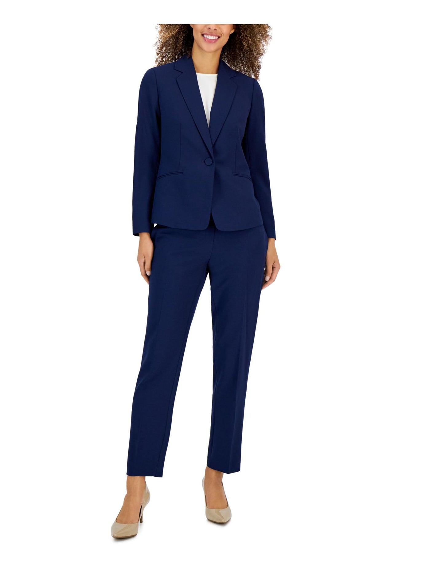 LE SUIT Womens Navy Pocketed Zippered Hook And Bar Closure Wear To Work Straight leg Pants 14P