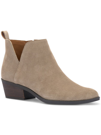 LUCKY BRAND Womens Beige V-Notch Cutout Padded Fallila Almond Toe Block Heel Zip-Up Leather Booties 9.5 W