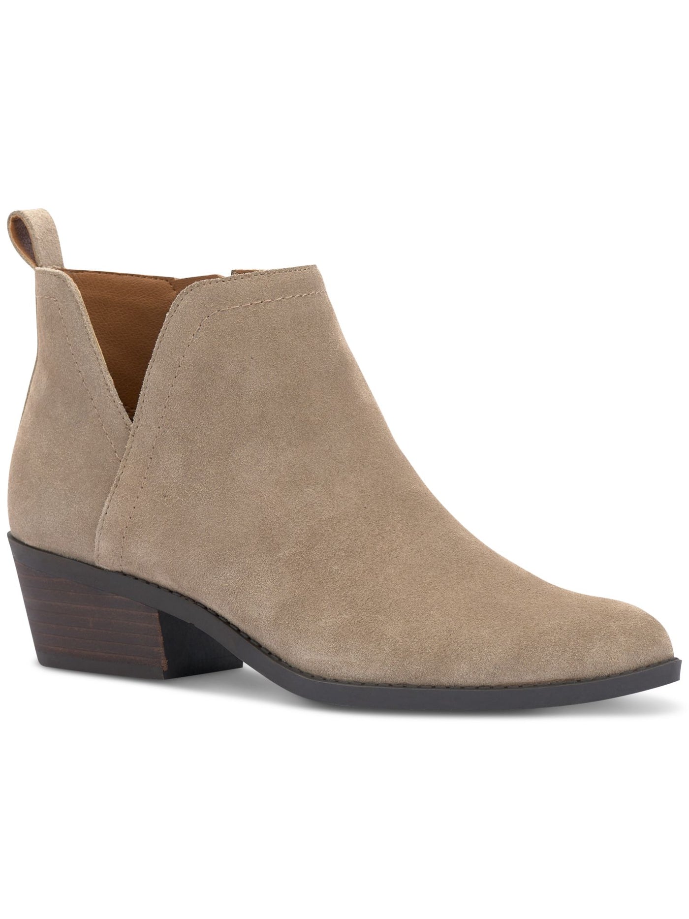 LUCKY BRAND Womens Beige V-Notch Cutout Padded Fallila Almond Toe Block Heel Zip-Up Leather Booties 8 W