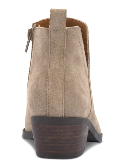 LUCKY BRAND Womens Beige V-Notch Cutout Padded Fallila Almond Toe Block Heel Zip-Up Leather Booties 8 W