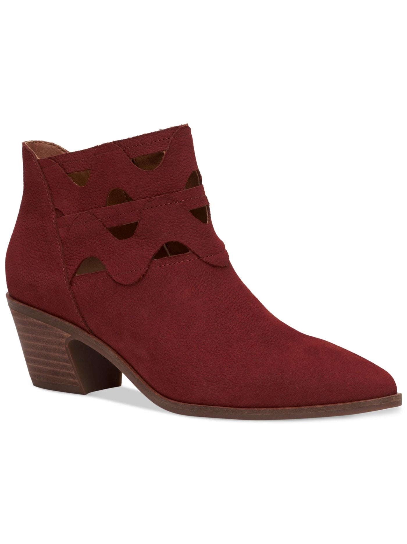 LUCKY BRAND Womens Burgundy Padded Cut Out Gezana Pointed Toe Stacked Heel Zip-Up Leather Booties 8 M