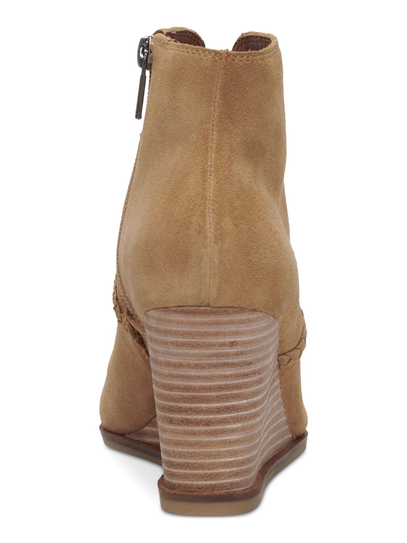 LUCKY BRAND Womens Beige V Notched Lureli Peep Toe Wedge Zip-Up Booties 7.5 M