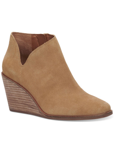 LUCKY BRAND Womens Beige Cut Out Melendi Round Toe Wedge Zip-Up Leather Booties 7.5 M