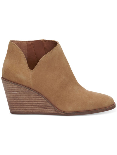 LUCKY BRAND Womens Beige Cut Out Melendi Round Toe Wedge Zip-Up Leather Booties 6.5 M