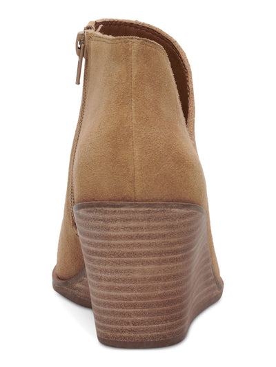 LUCKY BRAND Womens Beige Cut Out Melendi Round Toe Wedge Zip-Up Leather Booties 7.5 M