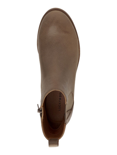 LUCKY BRAND Womens Beige Back Pull-Tab Goring Podina Almond Toe Stacked Heel Zip-Up Leather Chelsea 9 M