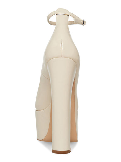 STEVE MADDEN Womens Beige 3" Platform Adjustable Ankle Strap Skyrise Round Toe Block Heel Buckle Dress Pumps Shoes 9 M