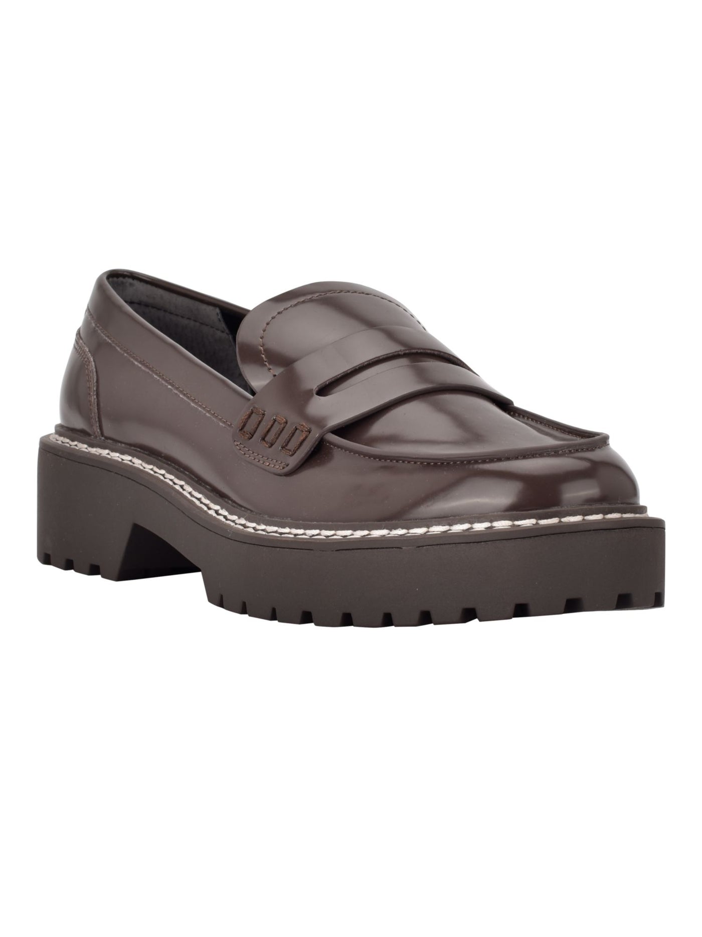 CALVIN KLEIN Womens Brown 1" Platform Lug Sole Suzie Round Toe Block Heel Slip On Heeled Loafers 8.5 M