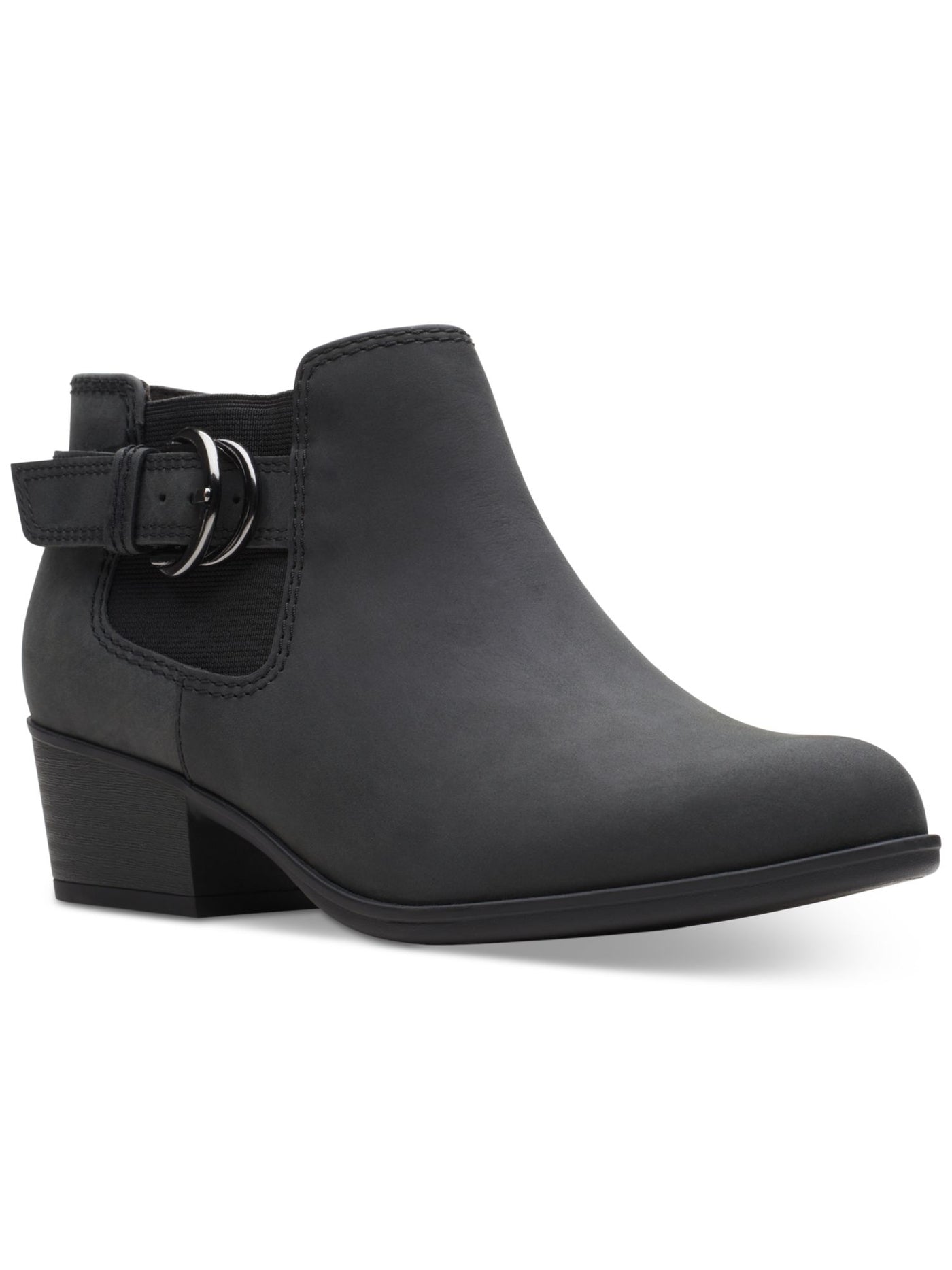 COLLECTION BY CLARKS Womens Black Cushioned Buckle Accent Adreena Round Toe Block Heel Zip-Up Leather Booties 8.5 M