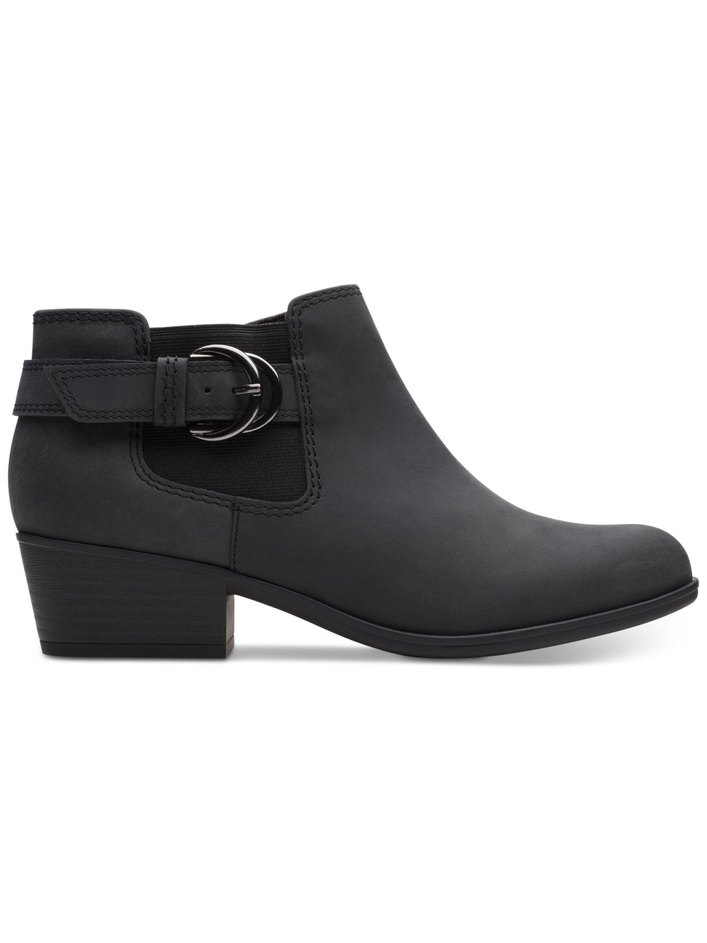 CLARKS COLLECTION Womens Black Cushioned Buckle Accent Adreena Round Toe Block Heel Zip-Up Leather Booties 11 M