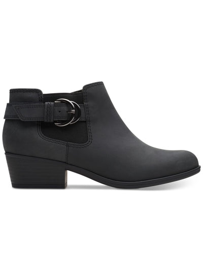 CLARKS COLLECTION Womens Black Cushioned Buckle Accent Adreena Round Toe Block Heel Zip-Up Leather Booties 5 M