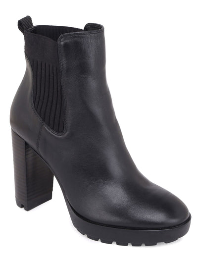 KENNETH COLE NEW YORK Womens Black Goring Junne Round Toe Block Heel Leather Heeled Boots 8.5 M