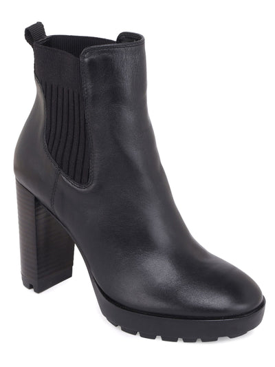 KENNETH COLE NEW YORK Womens Black Goring Junne Round Toe Block Heel Leather Heeled Boots 7.5 M