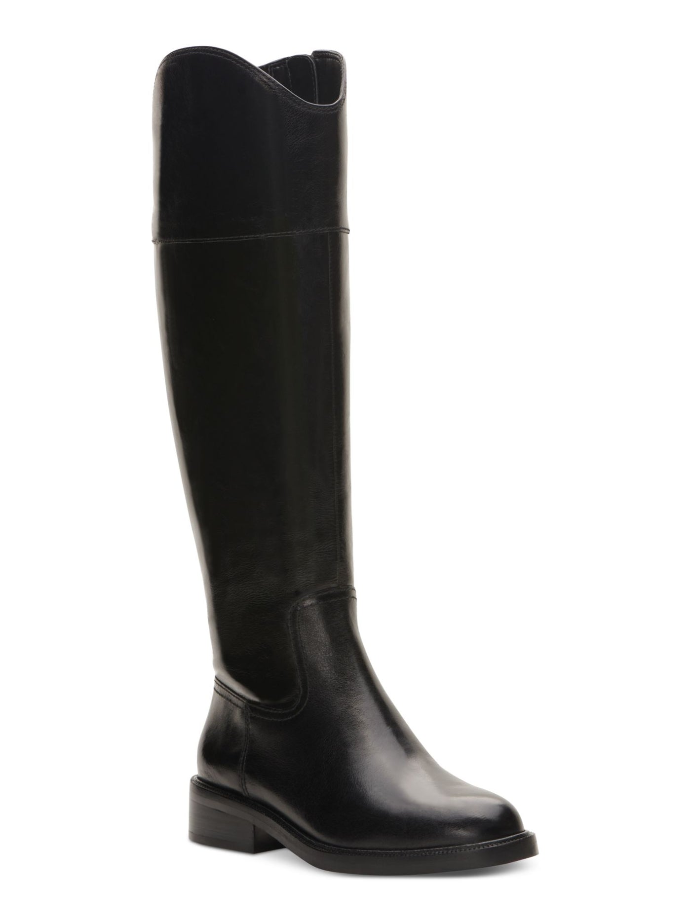 VINCE CAMUTO Womens Black Goring Padded Alfella Round Toe Block Heel Zip-Up Leather Riding Boot 6 M