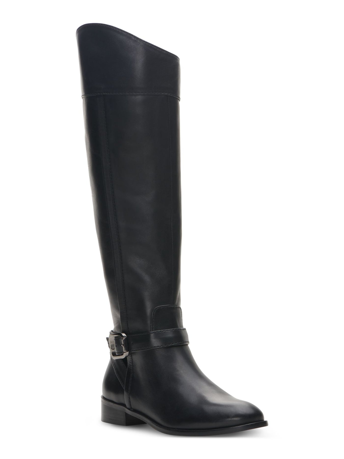 VINCE CAMUTO Womens Black Buckle Accent Ovarlym Round Toe Block Heel Leather Riding Boot 7.5 M