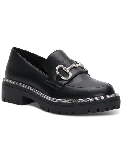 INC Womens Black Embellished Hardware Detail Lug Sole Padded Brinnia Round Toe Block Heel Slip On Dress Loafers Shoes 10 M