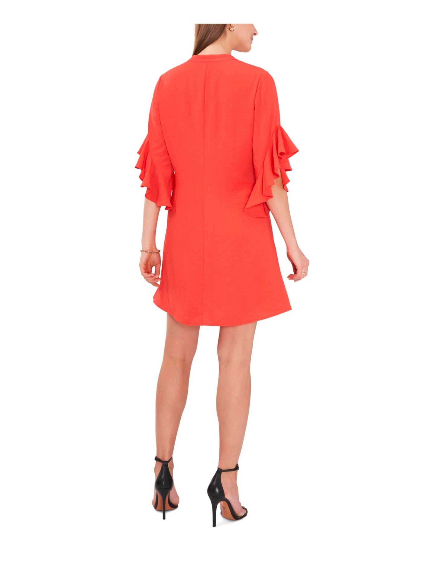 VINCE CAMUTO Womens Coral Ruffled Pintucked Pullover 3/4 Sleeve Split Above The Knee Wear To Work Fit + Flare Dress M