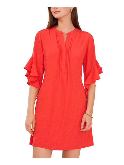 VINCE CAMUTO Womens Coral Ruffled Pintucked Pullover 3/4 Sleeve Split Above The Knee Wear To Work Fit + Flare Dress M