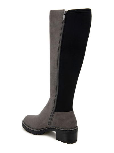 REACTION KENNETH COLE Womens Gray Stretch Embellished Tate Round Toe Block Heel Zip-Up Riding Boot 5