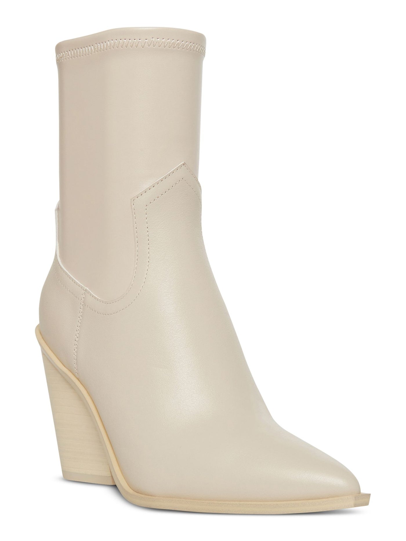 STEVE MADDEN Womens Ivory Stretch Thorn Pointed Toe Block Heel Zip-Up Leather Western Boot 8 M