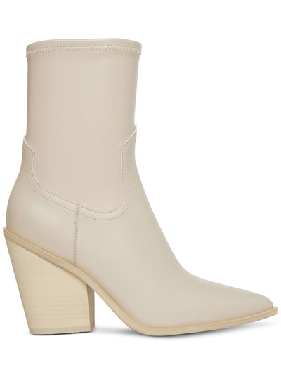 STEVE MADDEN Womens Ivory Stretch Thorn Pointed Toe Block Heel Zip-Up Leather Western Boot 8 M