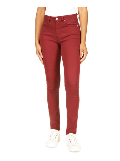 MICHAEL KORS Womens Maroon Zippered Pocketed Skinny High Waist Jeans Petites 14P