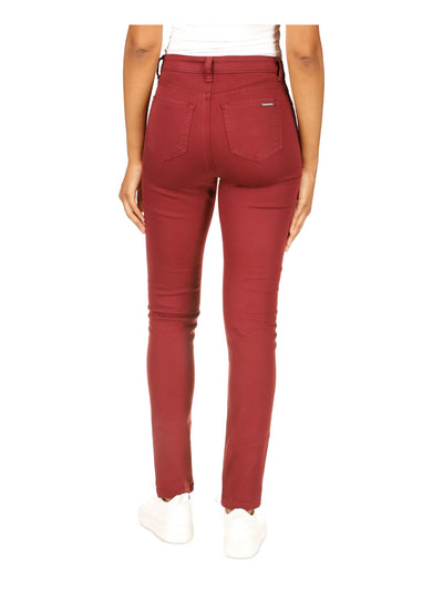 MICHAEL KORS Womens Burgundy Zippered Pocketed Skinny High Waist Jeans Petites 8P