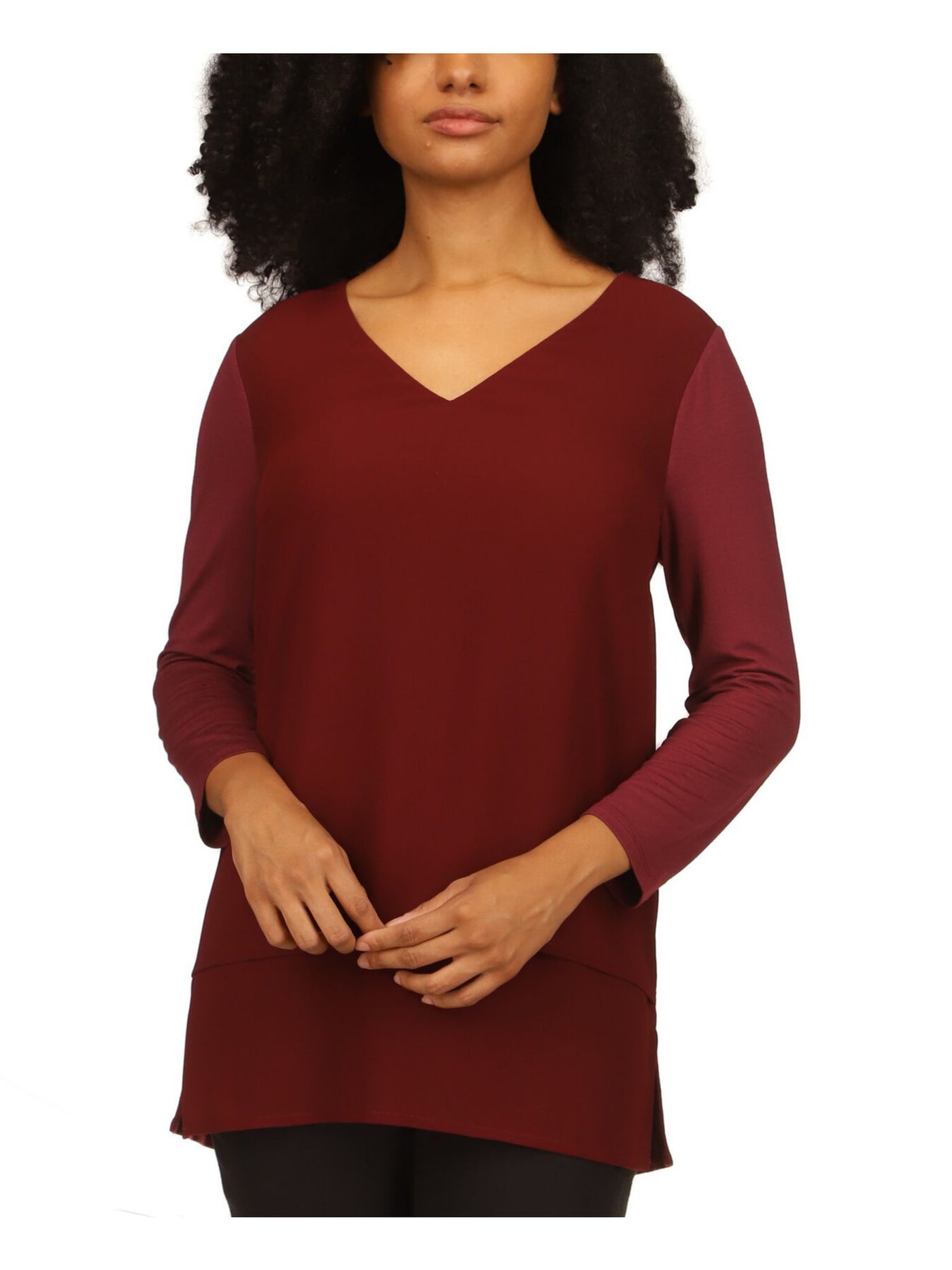 MICHAEL MICHAEL KORS Womens Maroon 3/4 Sleeve V Neck Top S