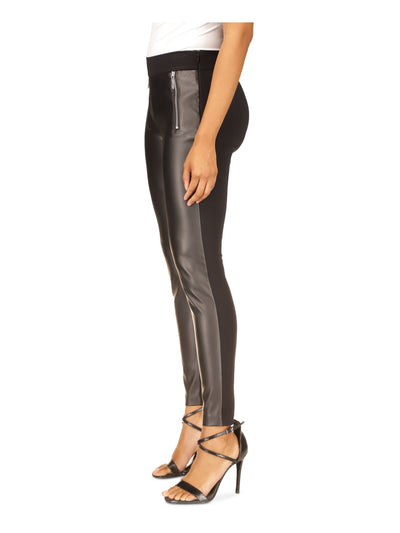 MICHAEL MICHAEL KORS Womens Black Faux Leather Zippered Pocketed Pull On Cocktail Skinny Pants Petites P\M