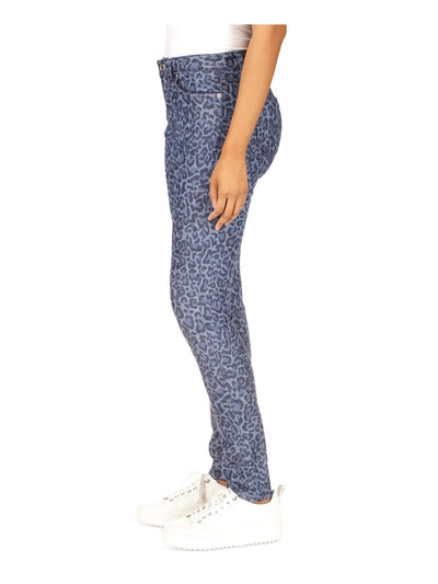 MICHAEL KORS Womens Blue Pocketed Zippered Button Closure Animal Print High Waist Jeans 4