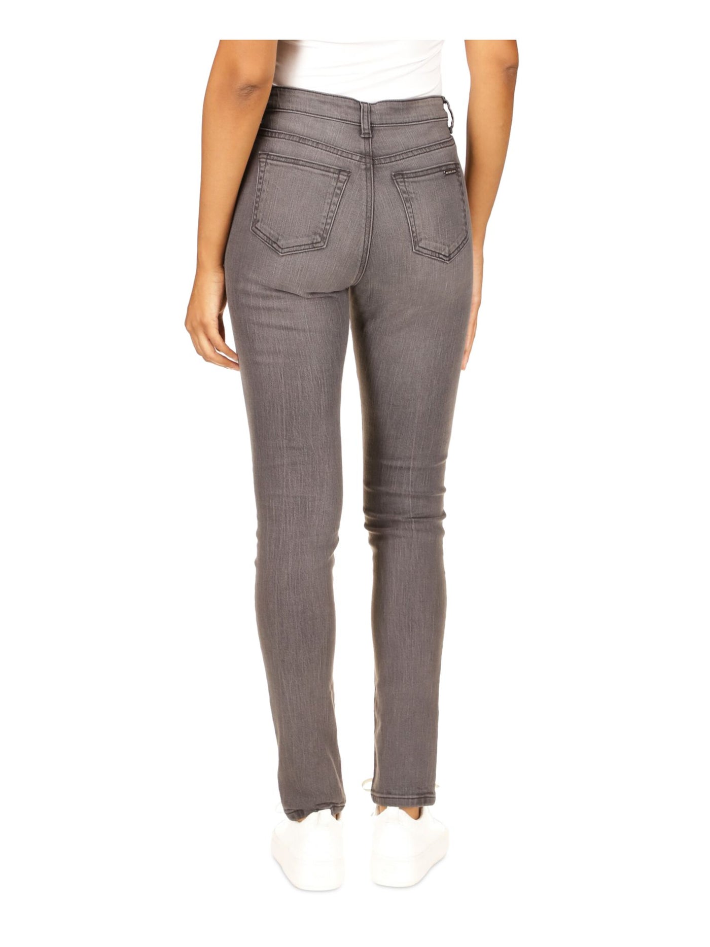 MICHAEL KORS Womens Gray Zippered Pocketed Straight-leg Skinny High Waist Jeans Petites 10P
