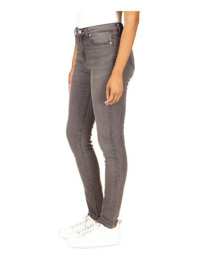 MICHAEL KORS Womens Gray Zippered Pocketed Straight-leg Skinny High Waist Jeans Petites 10P