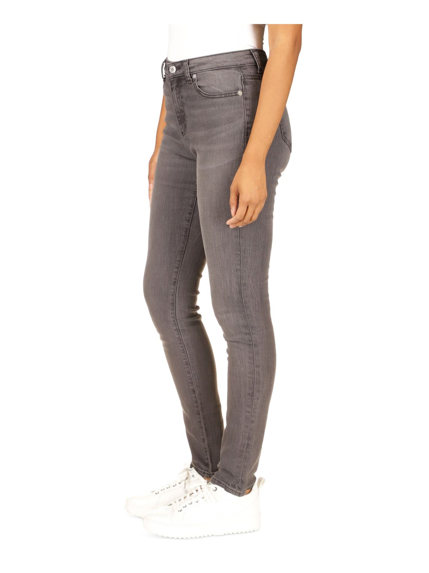 MICHAEL KORS Womens Gray Zippered Pocketed Straight-leg Skinny High Waist Jeans Petites 8P