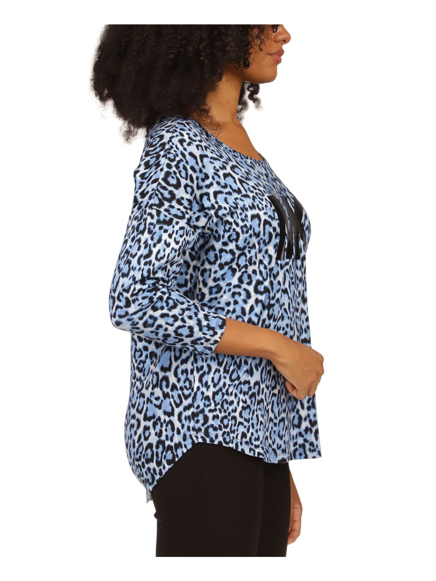 MICHAEL MICHAEL KORS Womens Blue Animal Print 3/4 Sleeve Scoop Neck T-Shirt XXS
