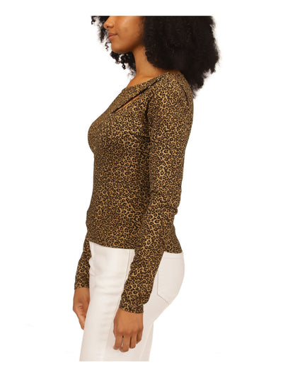 MICHAEL MICHAEL KORS Womens Beige Animal Print Long Sleeve Boat Neck Top XL