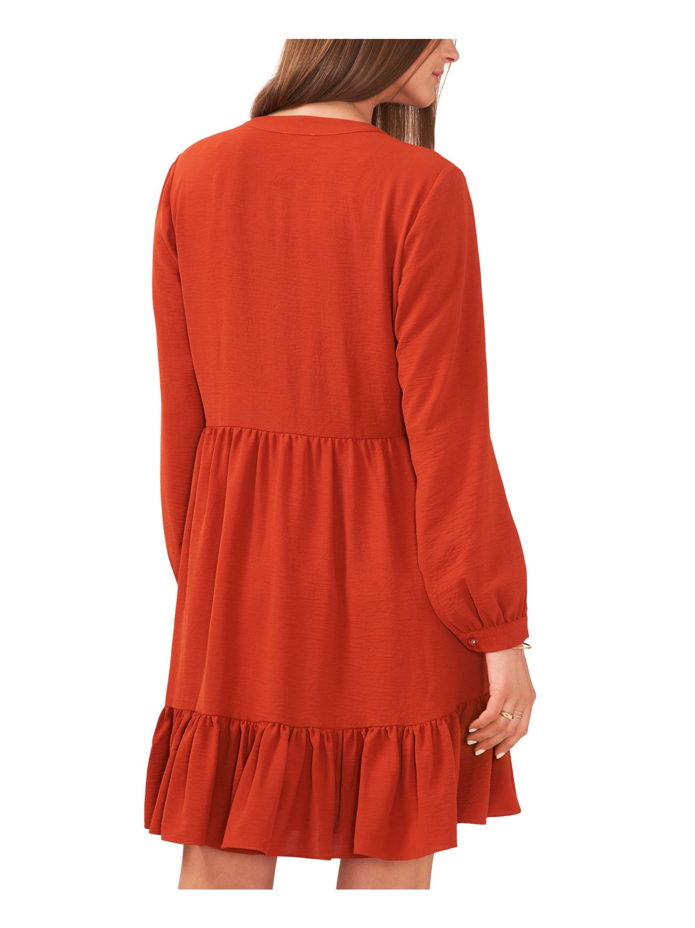 VINCE CAMUTO Womens Orange Ruffled Gathered Pullover Unlined Bodice Cuffed Sleeve Split Above The Knee Fit + Flare Dress XS