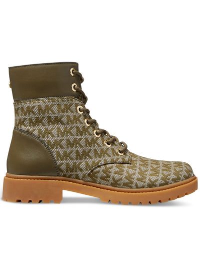 MICHAEL MICHAEL KORS Womens Green Logo Lace Up Padded Lug Sole Alistair Round Toe Zip-Up Combat Boots 7 M