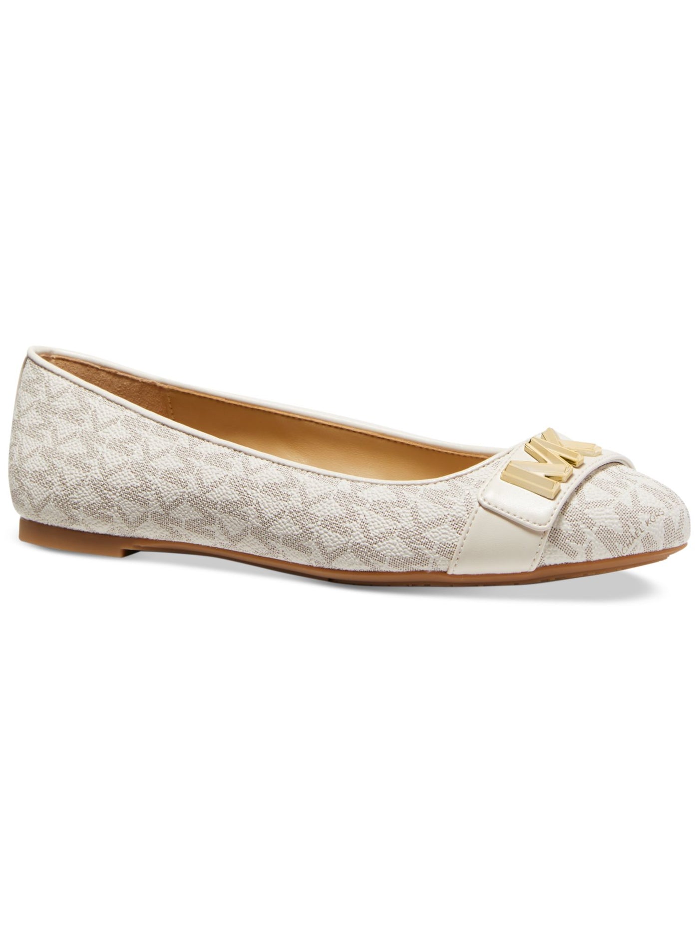 MICHAEL MICHAEL KORS Womens White Colorblocked Stripe Gold-Tone Detailing Padded Jilly Almond Toe Slip On Ballet Flats 9.5 M