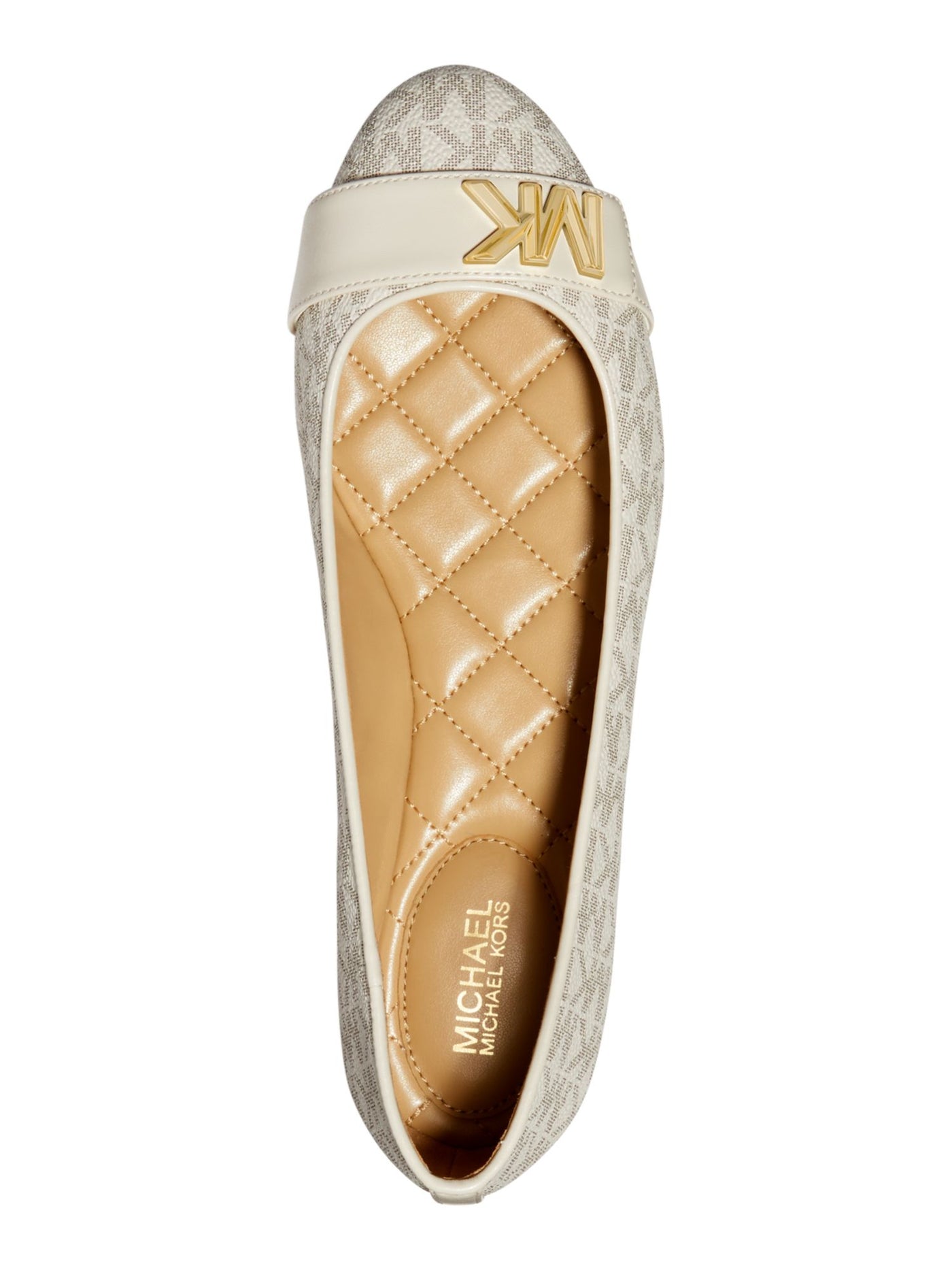 MICHAEL MICHAEL KORS Womens White Colorblocked Stripe Gold-Tone Detailing Padded Jilly Almond Toe Slip On Ballet Flats 9 M