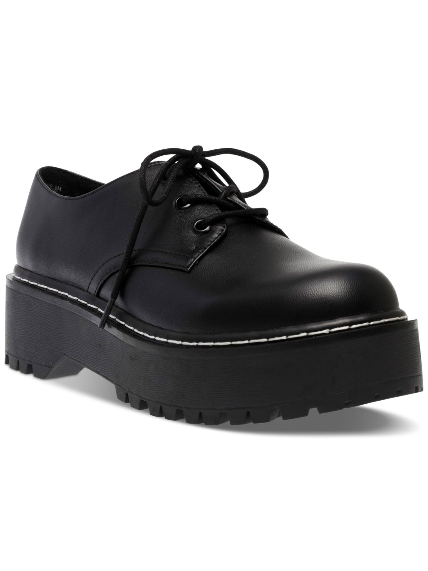WILD PAIR Womens Black 1-1/2" Platform Lug Sole Cushioned Authentick Round Toe Block Heel Lace-Up Oxford Shoes 7.5 M