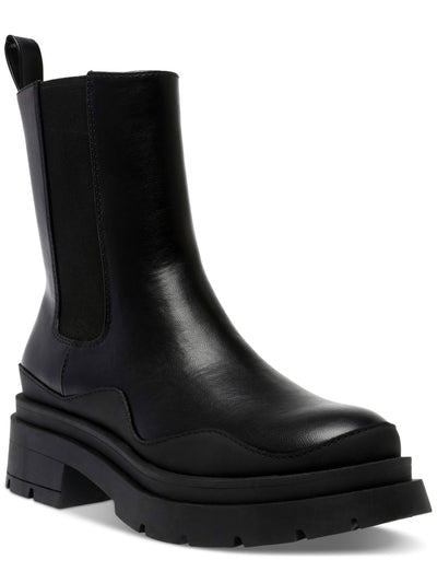 WILD PAIR Womens Black 1" Platform Goring Heel Pull-Tab Breathable Lug Sole Cushioned Grayce Round Toe Block Heel Chelsea Boot 5 M
