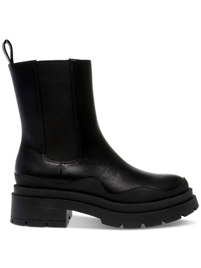 WILD PAIR Womens Black 1" Platform Goring Heel Pull-Tab Breathable Lug Sole Cushioned Grayce Round Toe Block Heel Chelsea Boot 5 M