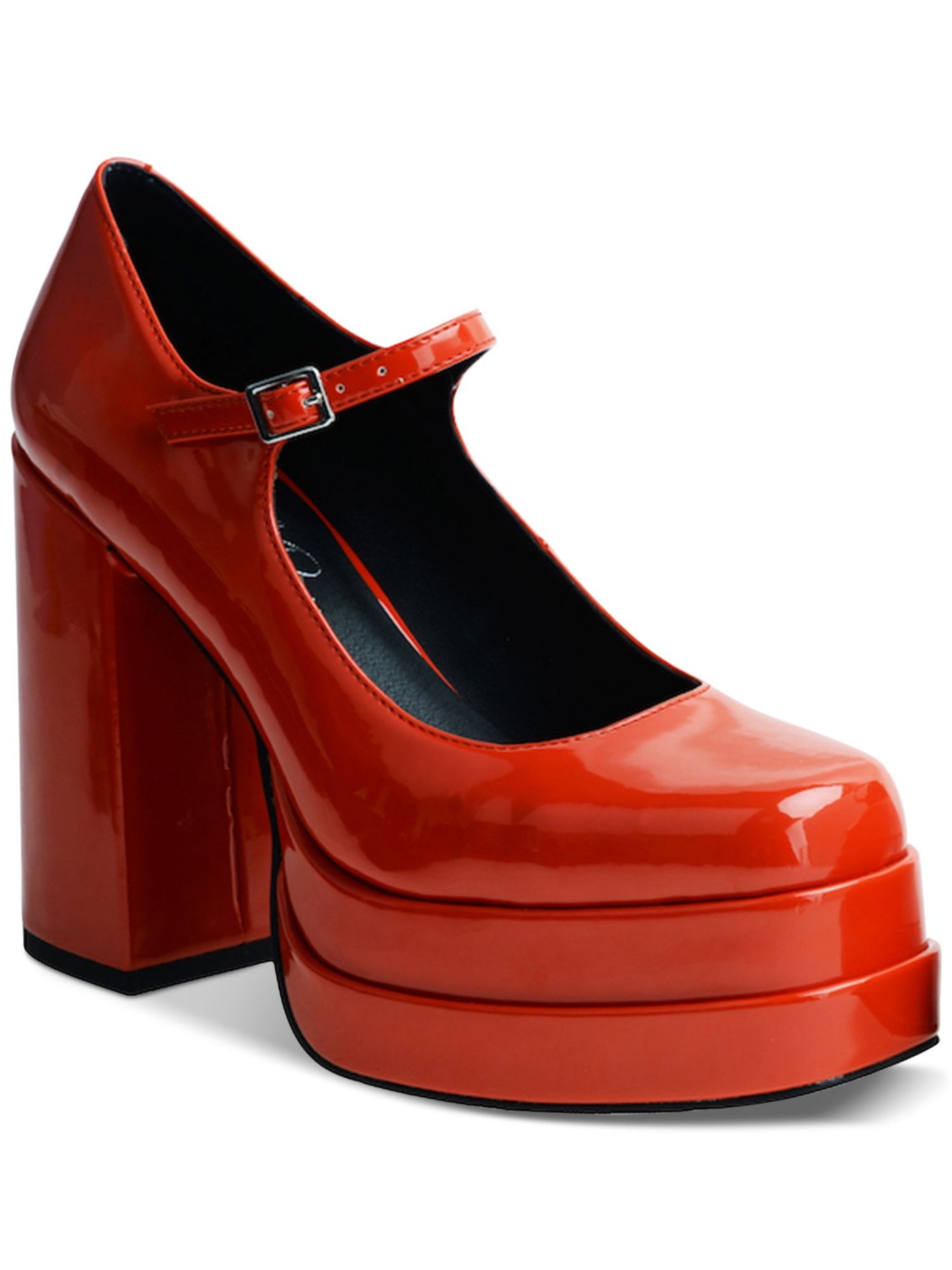 WILD PAIR Womens Red 1-1/2" Platform Adjustable Octavia Square Toe Block Heel Buckle Dress Pumps Shoes 7.5 M