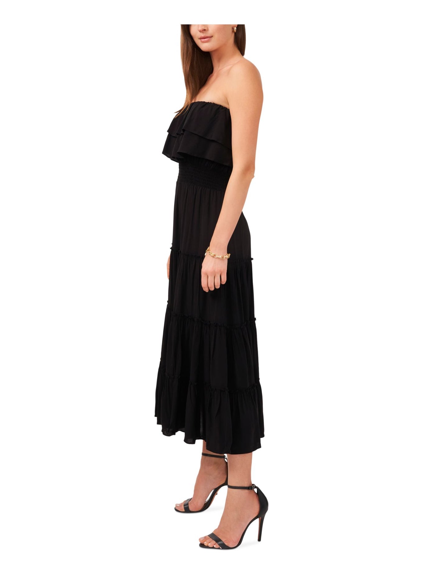 MSK Womens Black Ruffled Sleeveless Strapless Maxi Shift Dress S
