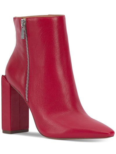 JESSICA SIMPSON Womens Red Padded Timea Pointed Toe Block Heel Zip-Up Leather Boots Shoes 9 M