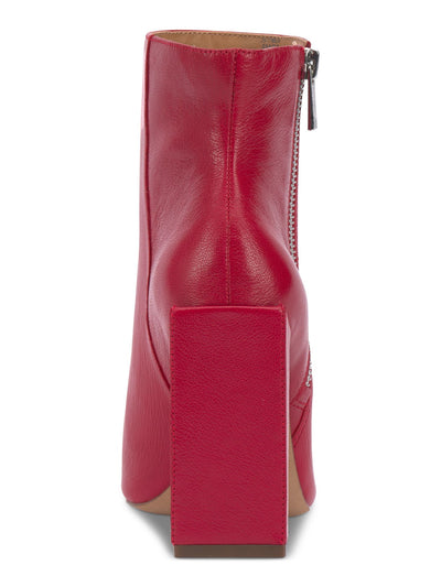 JESSICA SIMPSON Womens Red Padded Timea Pointed Toe Block Heel Zip-Up Leather Boots Shoes 5 M